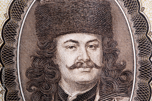 Foto Francis II Rakoczi a closeup portrait from old Hugarian money