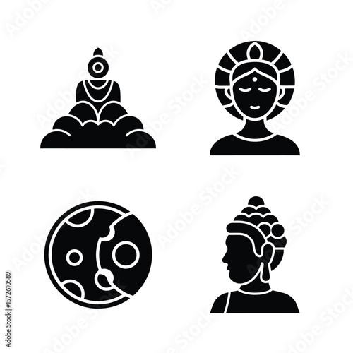 Four Black Icons Buddha Moon Goddess meditation enlightenment
