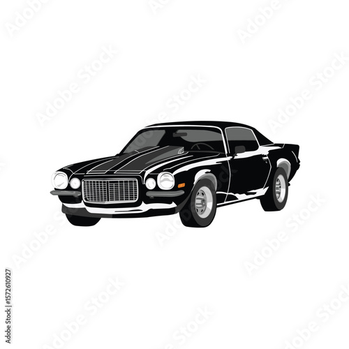 Muscle Car Black and White Vector Illustration.eps