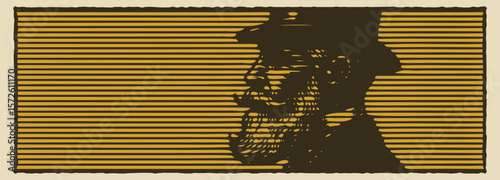  Heavy lined effect hand drawn banner design featuring a vintage old gentleman with a top hat vector illustration classic retro stylish elegant distinguished man portrait art line work sketch
