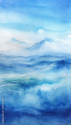Watercolor wash in ocean blue tones with soft flow and texture. Ideal for calming designs, meditation apps, or backgrounds.