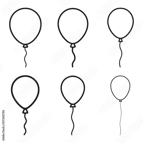 Hand Drawn Balloon Icon Set | Doodle Style Outline Balloons for Party and Kids Design