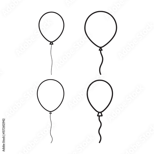 Hand Drawn Balloon Icon Set | Doodle Style Outline Balloons for Party and Kids Design