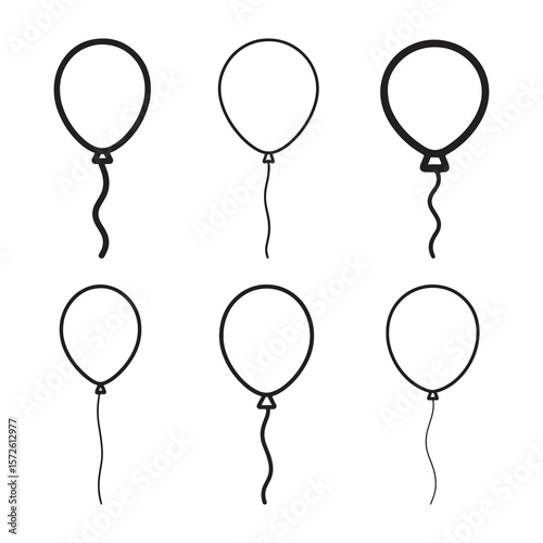 Hand Drawn Balloon Icon Set | Doodle Style Outline Balloons for Party and Kids Design