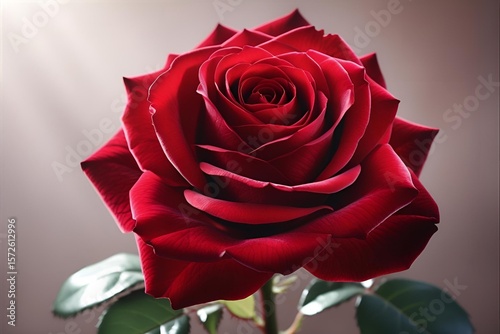 A clear, detailed close-up of a blooming red rose, taken with soft natural light and a bold angle that highlights the delicate petals and rich colors with sharp focus and depth.