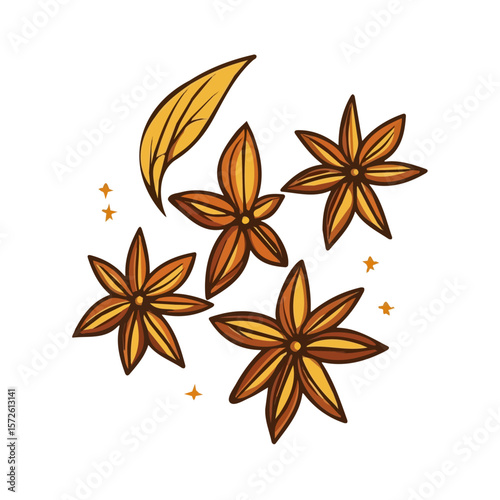 My Simple flat 2D illustration of a anise stars isolated on a white background, vector 2D design, icon, flat 2d illustration art, Eps painting, Vector set