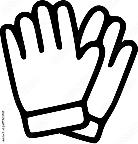 Simple Black Outline Illustration of Work Gloves