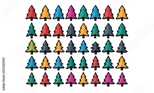 A pattern of colorful christmas tree shapes arranged in rows and columns