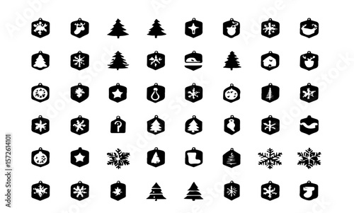 Collection of christmas themed icons arranged in a grid pattern view