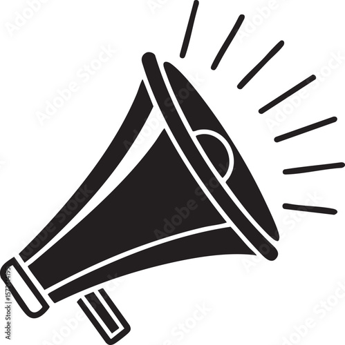 Black megaphone icon with sound waves isolated on transparent background