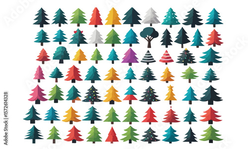 A collection of diverse christmas tree illustrations on white background