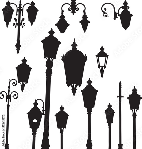 set of street lamps vector