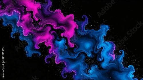 A digital artwork of flowing magenta and blue smoky textures on a black background, resembling a vibrant cosmic nebula with glowing, ethereal energy.