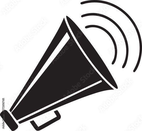 Black megaphone icon with sound waves isolated on transparent background