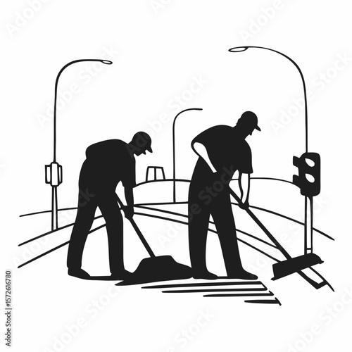 mens working on tha road silhouette