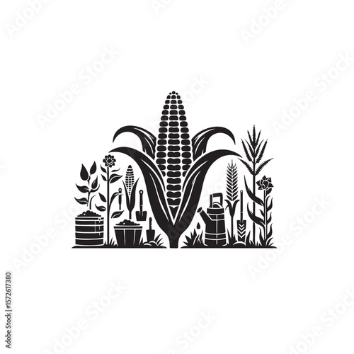 Corn black and white silhouette icon