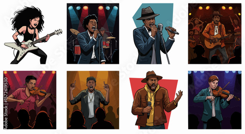 Male jazz musicians – singers and instrumentalists performing live.