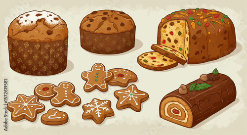 Panettone and cookies – traditional Christmas sweet bread and festive pastries.