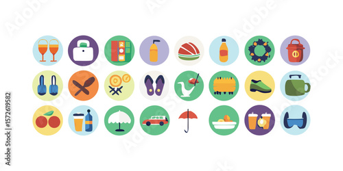 Comprehensive lifestyle icon set featuring a diverse range of symbols representing various aspects of modern life including activities hobbies technology and everyday objects designed for