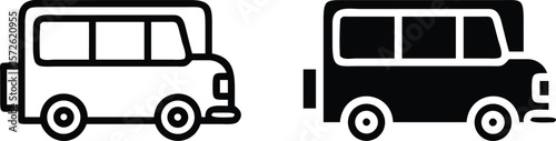 Black and White Minibus Icon Vector Illustration – Side View Minimal Van Design