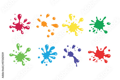 Diverse Icon Collection with Paint Splash Theme A comprehensive set of vector icons suitable for various design projects featuring a dynamic paint splash aesthetic and