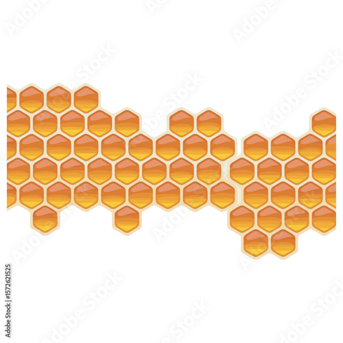 Abstract pattern of golden honeycombs with a white background