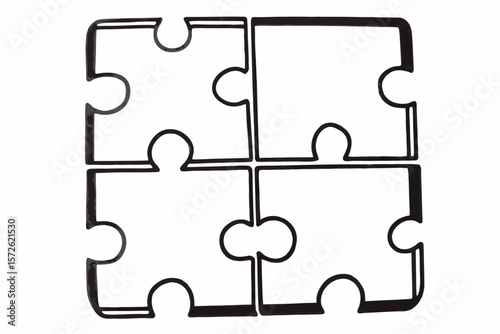 Four Black Puzzle Pieces Interlocking Square vector
