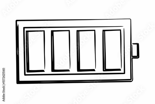 Minimalist Black and White Battery Icon Drawing Full Charge