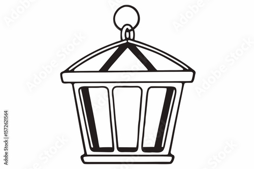 Minimalist Black Lantern Hanging from Hook white background