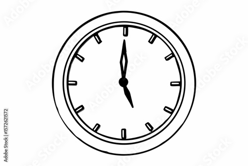 Minimalist Black Clock Face Drawing with Hands on White