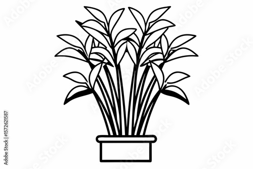 Minimalist Black Outline Houseplant Tall Leaves Potted Plant