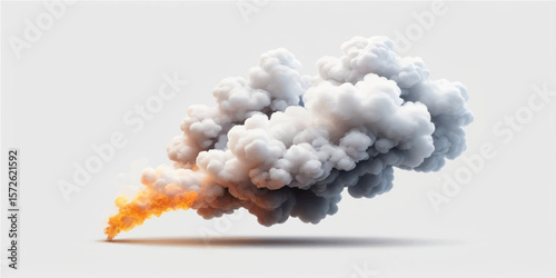 Fire and smoke explosion against a blue sky with industrial pollution