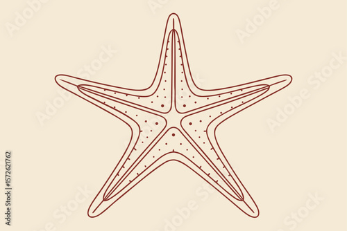 Red Starfish Minimalist Line Drawing on Beige sea star