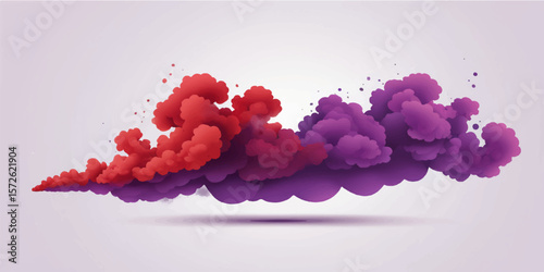 Abstract sky-blue and white clouds with a red and pink ribbon, vector illustration of a beautiful vintage pattern