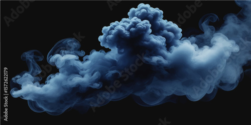Billowing white smoke ascends against a black background, resembling ethereal clouds in a mysterious atmosphere