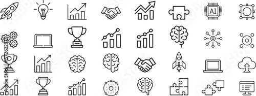 Rocket ship light bulb graph handshake puzzle brain chip