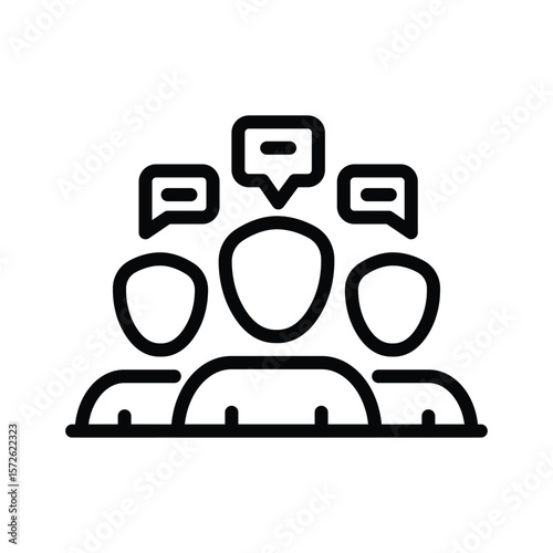 3 faceless figures stand each with a speech bubble above
