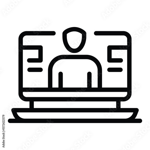 A computer monitor displays a figure with head and shoulders Other boxes flank the central figure on the screen