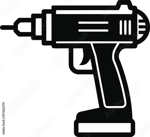 Screw Gun Icon with Bold Outlines and Angular Grip