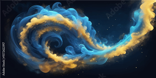 Psychedelic blue jellyfish with fiery fractal patterns gracefully glide through the water, a vivid illustration of imagination and cosmic energy