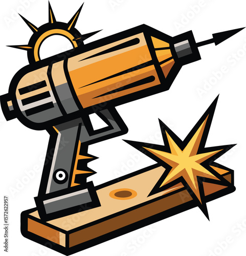 Screw Gun Shooting a Screw into Wood Dynamic Black Vector