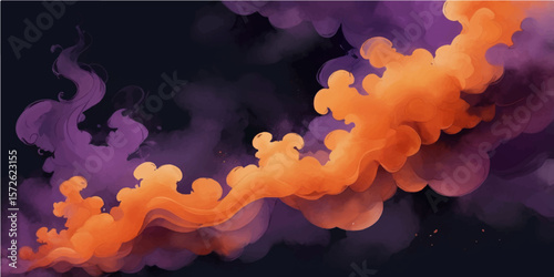 Burning fire flames with red and orange smoke against a dramatic sky