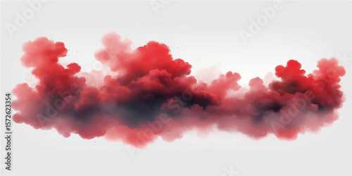 Abstract red paint splashes and smoke billow against a bright, clear sky, resembling a dramatic, cloudy atmosphere