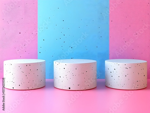 Speckled Cylinders on Pastel Pink and Blue Background
