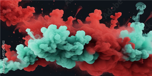A fiery red and green grunge background with an ethereal smoky texture and a hint of vintage charm