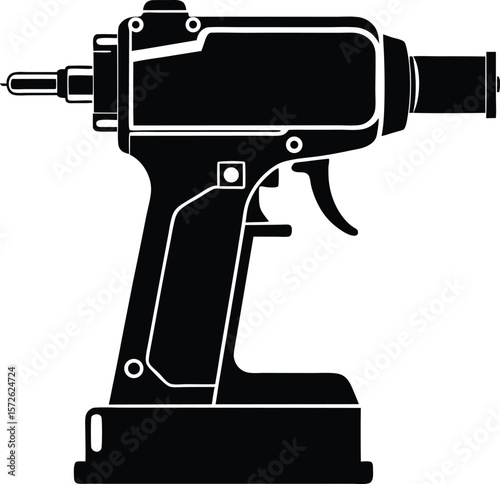 Side View Pneumatic Nailer Black Silhouette Vector Design