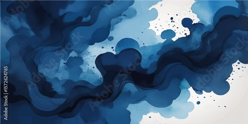 Abstract blue background with flowing water waves, light, and a hint of summer sky