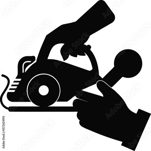 Silhouette of a Hand Holding a Power Planer Mid Action