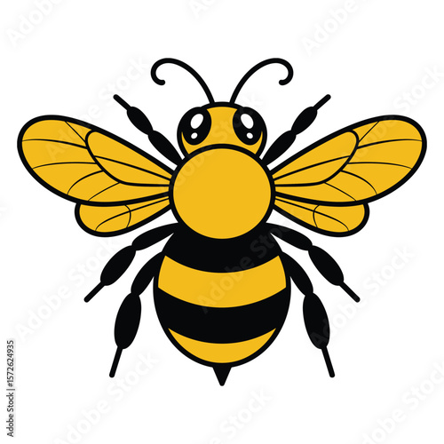 Cute cartoon bee with black stripes and yellow body