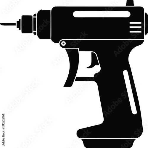 Silhouette of Handheld Nail Gun in Black Vector Style